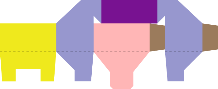 kolorowy schemat złożenia wycinanych według ściągniętych templejtów kształtów