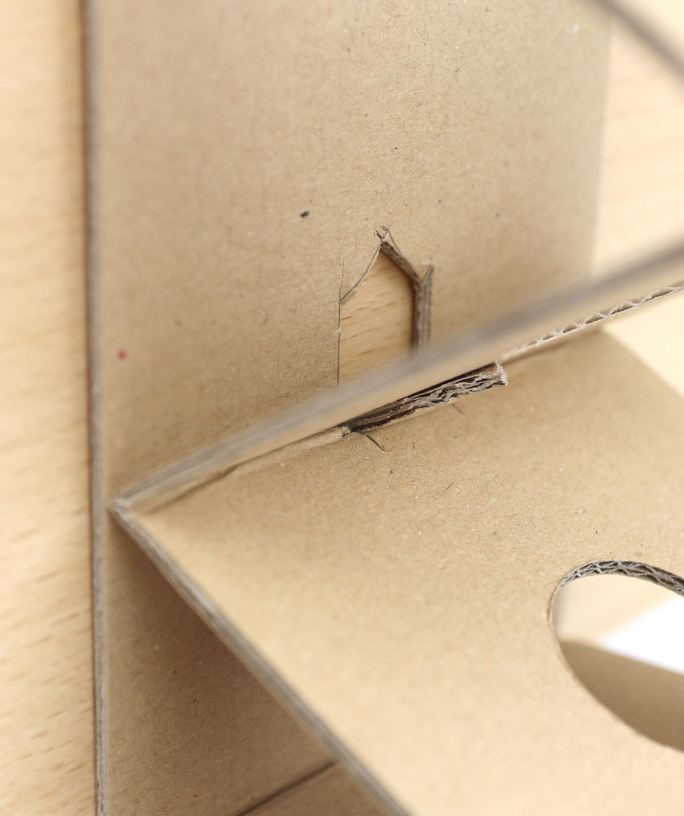 close up of cardboard pen holder