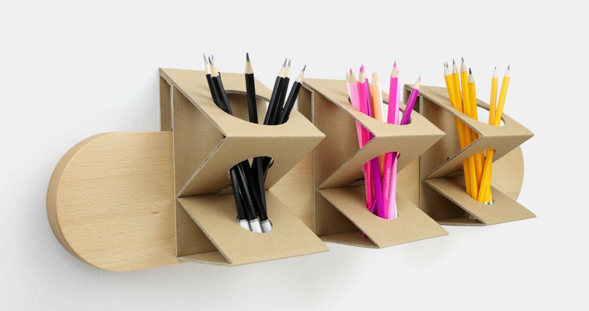 DIY stationery holder made from cardboard for pens, pencils and brushes